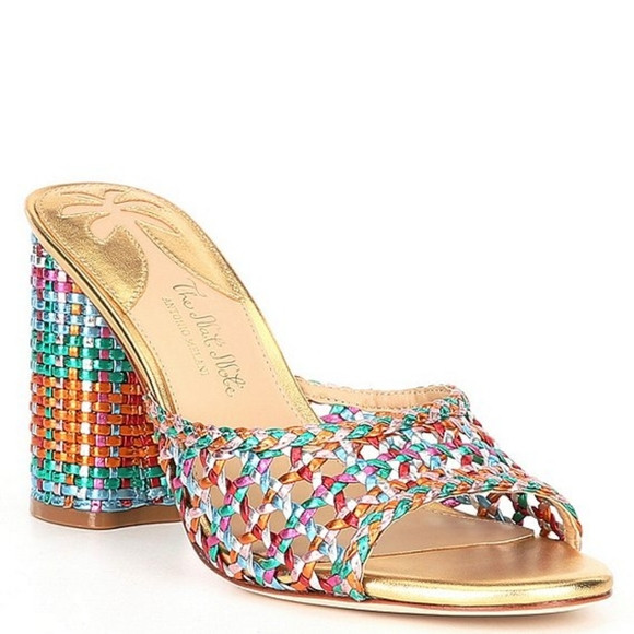 Antonio Melani The Nat Note Rainbow Woven Leather Metallic Heel Sandals | Poshmark