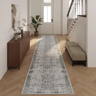 Hallway Runner Rugs For Kitchen Boho Washable Rug Runners 2'6''X10' Non Slip Grey Long Runner Rugs Low Pile 10Ft Soft Vintage Carpet | Wayfair North America
