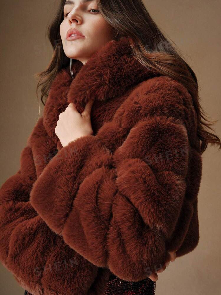 Anewsta Women's Elegant Fluffy Hooded Short Jacket, Autumn & Winter | SHEIN | SHEIN