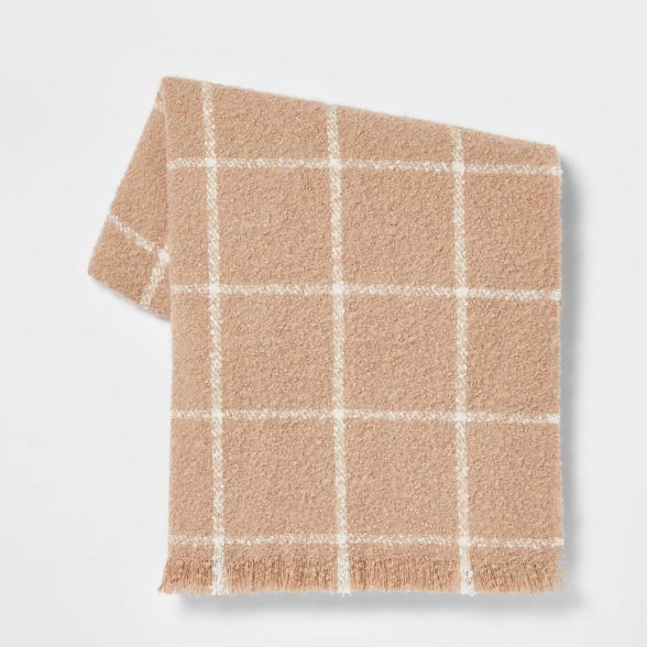 Boucle Windowpane Plaid Throw Blanket Neutral - Th… | Target