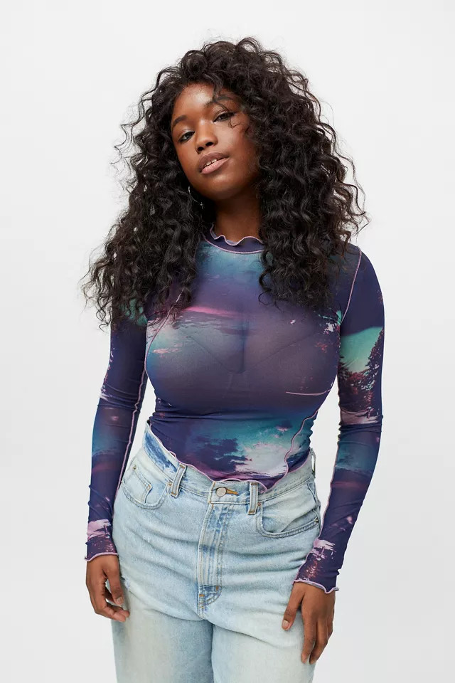 UO Cairo Mesh Mock Neck Top | Urban Outfitters (US and RoW)