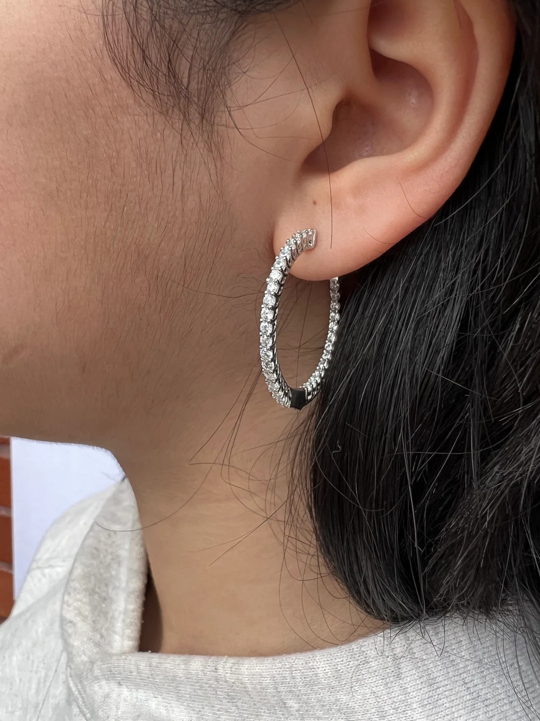 Solid Sterling Silver Hoop Earrings, Round 925 Pure Inside Outside Hoops with Cubic Zirconia, Han... | Etsy (US)