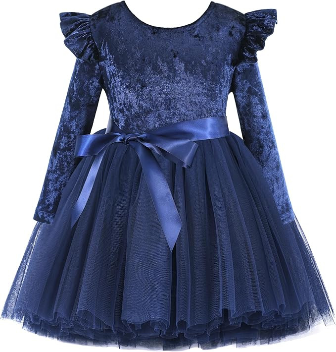 Flofallzique Toddler Velvet Dress Long Sleeve Little Girls Tulle Tutu Princess Dresses for Birthd... | Amazon (US)