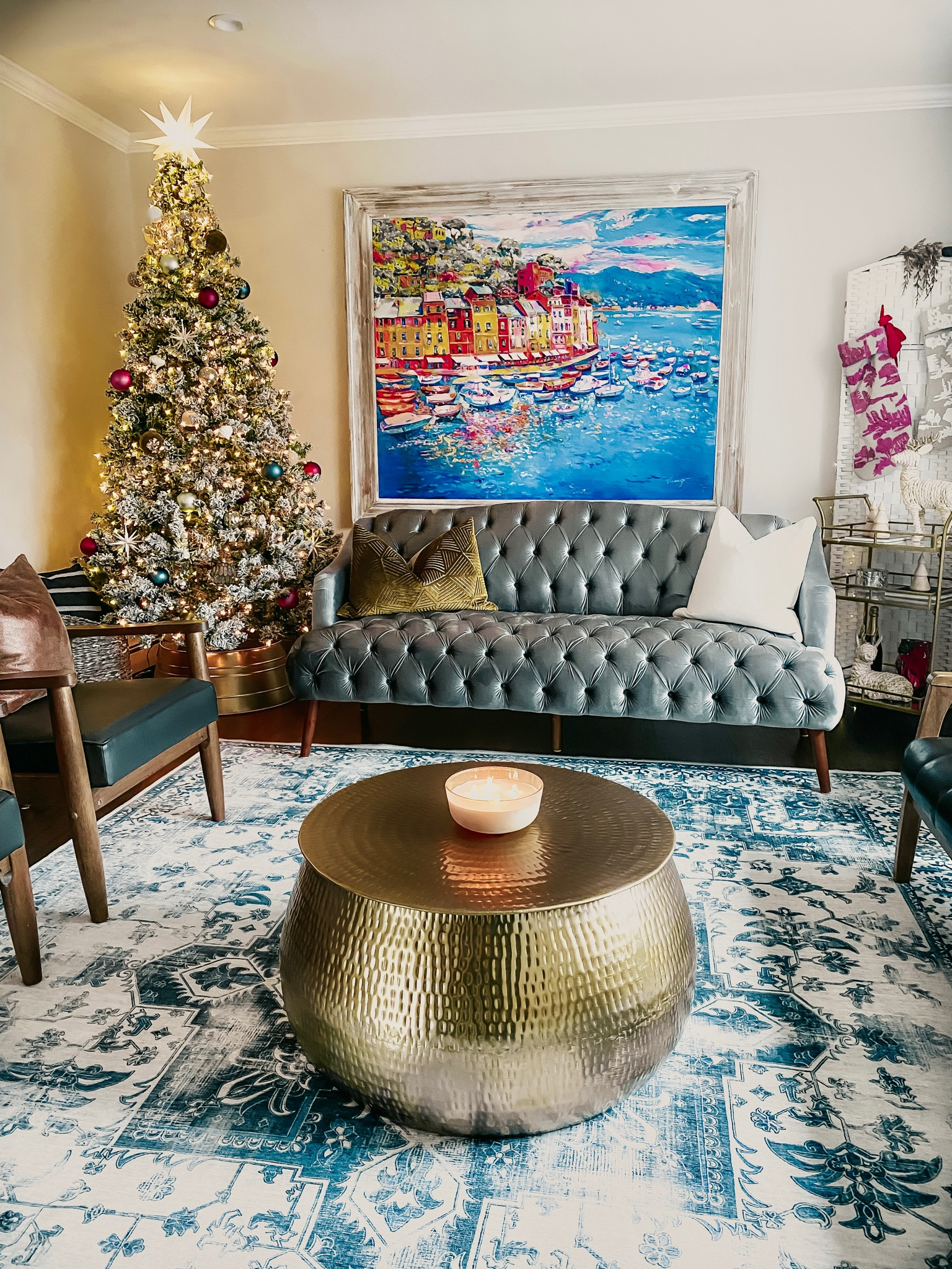 Christmas / winter theme living room sitting room. Colorful and eclectic decor with gold accents.

Home decor | ruggable | coffee table | leather chairs | velvet sofa | bar cart



#LTKHoliday #LTKSeasonal #LTKhome