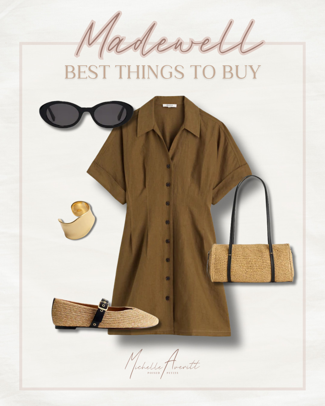 An effortless look with some of my favorite pieces from Madewell! This outfit is perfect for Spring and Summer.

A versatile shirtdress paired with chic sunglasses, a gold cuff bracelet, and matching woven flats and purse.

Spring outfit idea, Petite dress, summer finds, fashion over 40 

 #LTKootd #LTKOver40 #LTKPetite