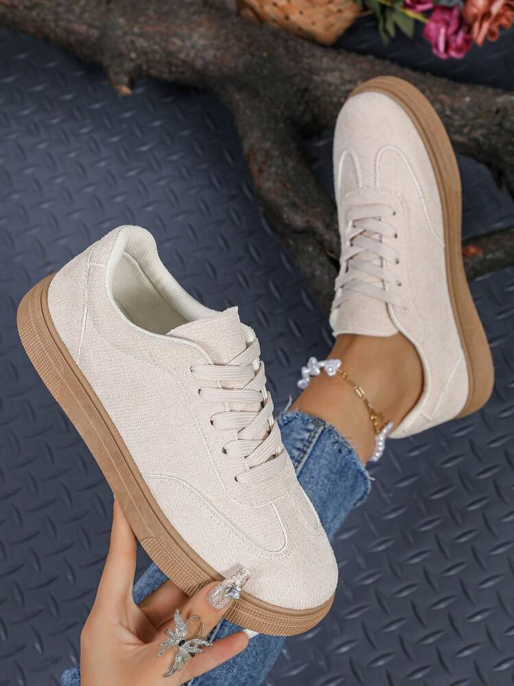 New Casual Sports Shoes, Fashionable And Versatile German Training Shoes, Suede-Like Material, Lace-Up Women's Shoes For Students | SHEIN