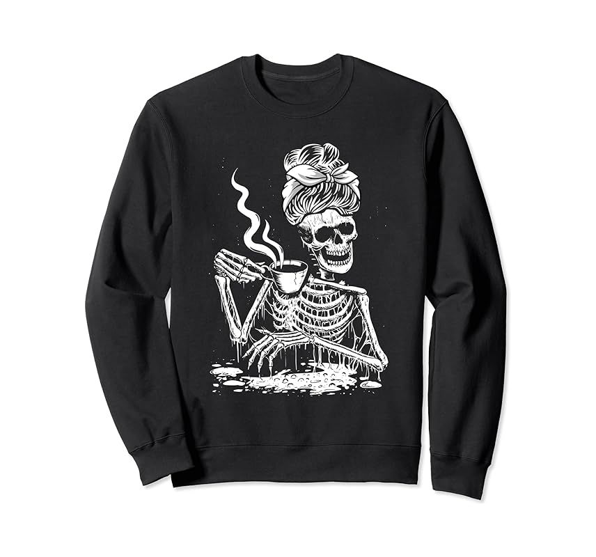 Coffee Drinking Skeleton Lazy DIY Halloween Costume Women Sweatshirt | Amazon (US)
