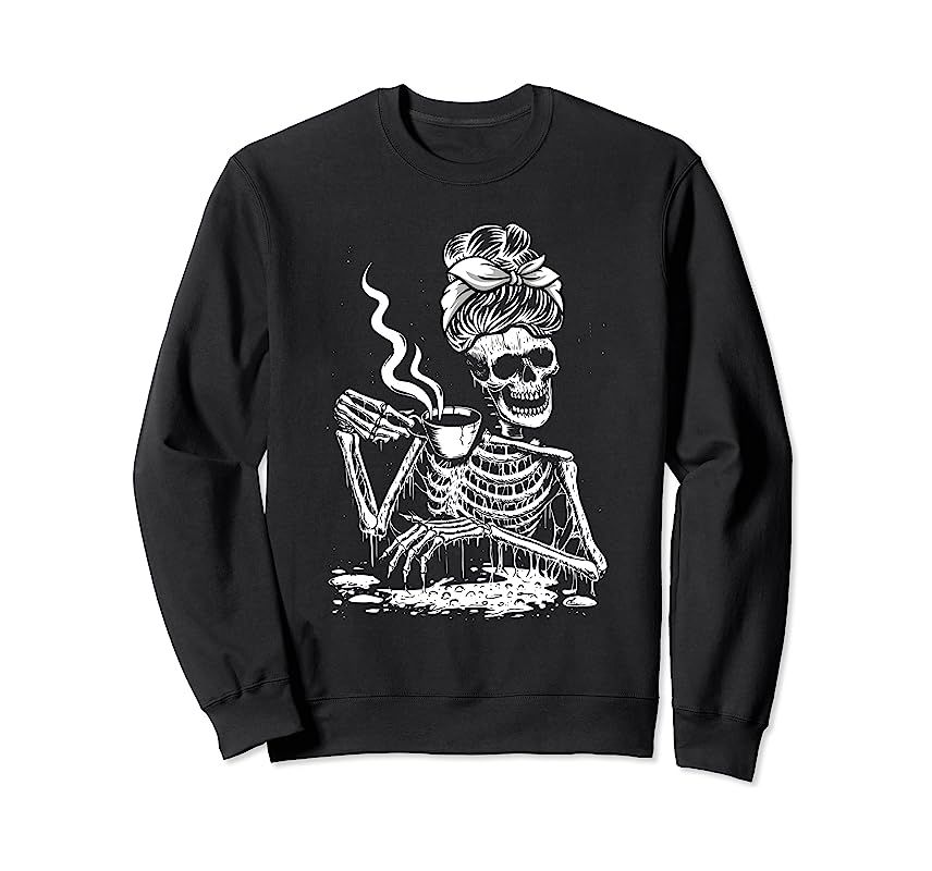 Coffee Drinking Skeleton Lazy DIY Halloween Costume Women Sweatshirt | Amazon (US)