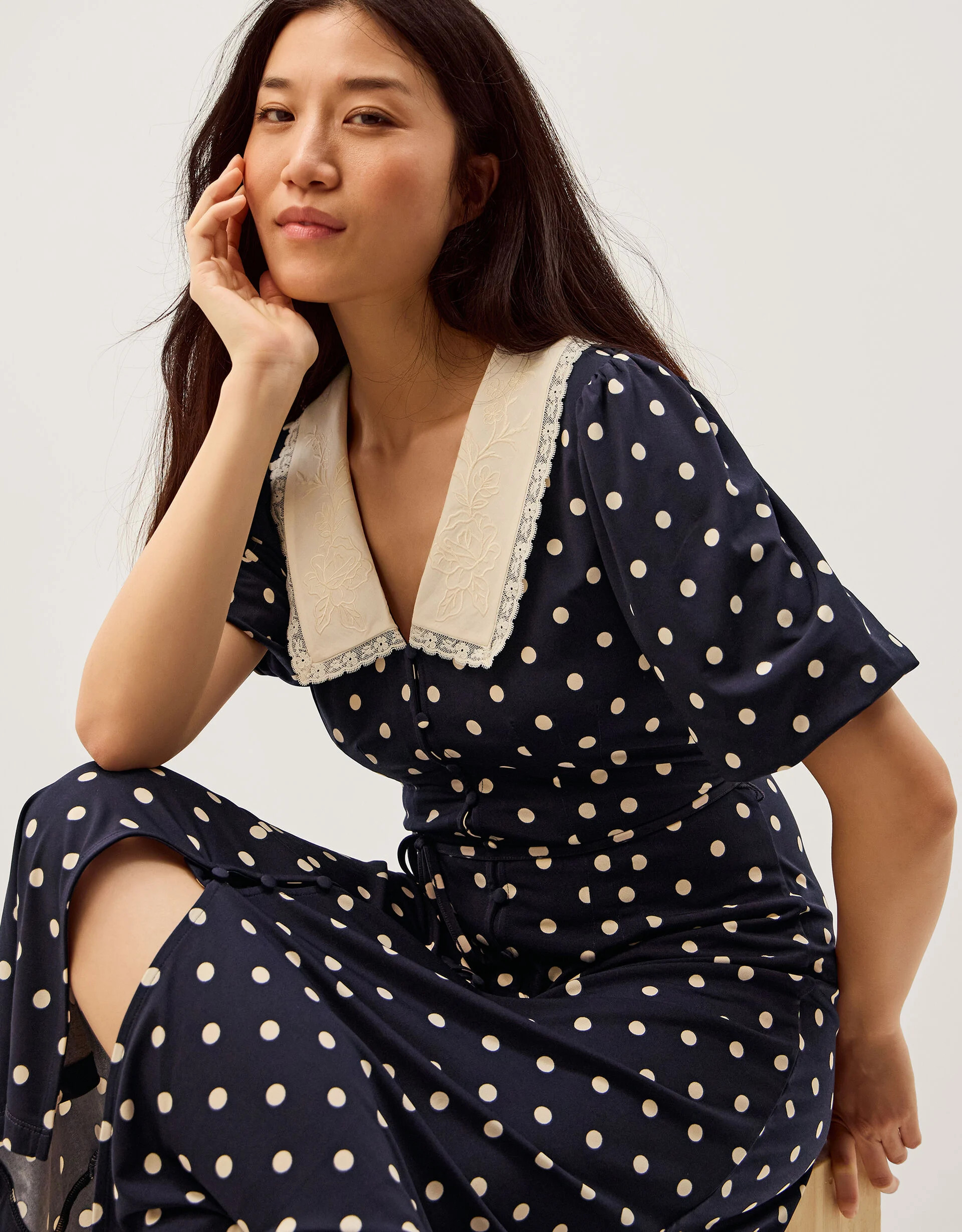 Stella Polka Dot Jersey Midi Dress Blue | Monsoon (UK)