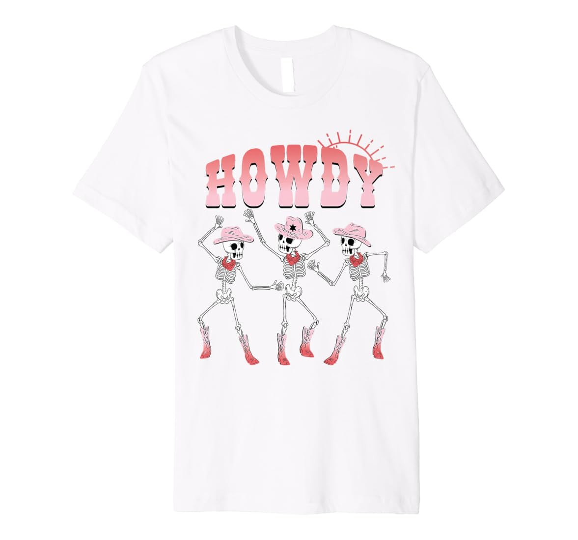 Retro Skeleton Dancing Cowgirl Cowboy Boot Hat Howdy Western Premium T-Shirt | Amazon (US)