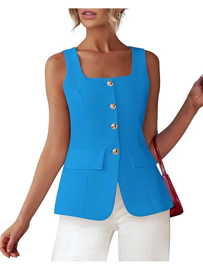 BTFBM Womens Sleeveless Suit Vests Dressy Casual Square Neck Business Work Waistcoat Spring Butto... | Walmart (US)