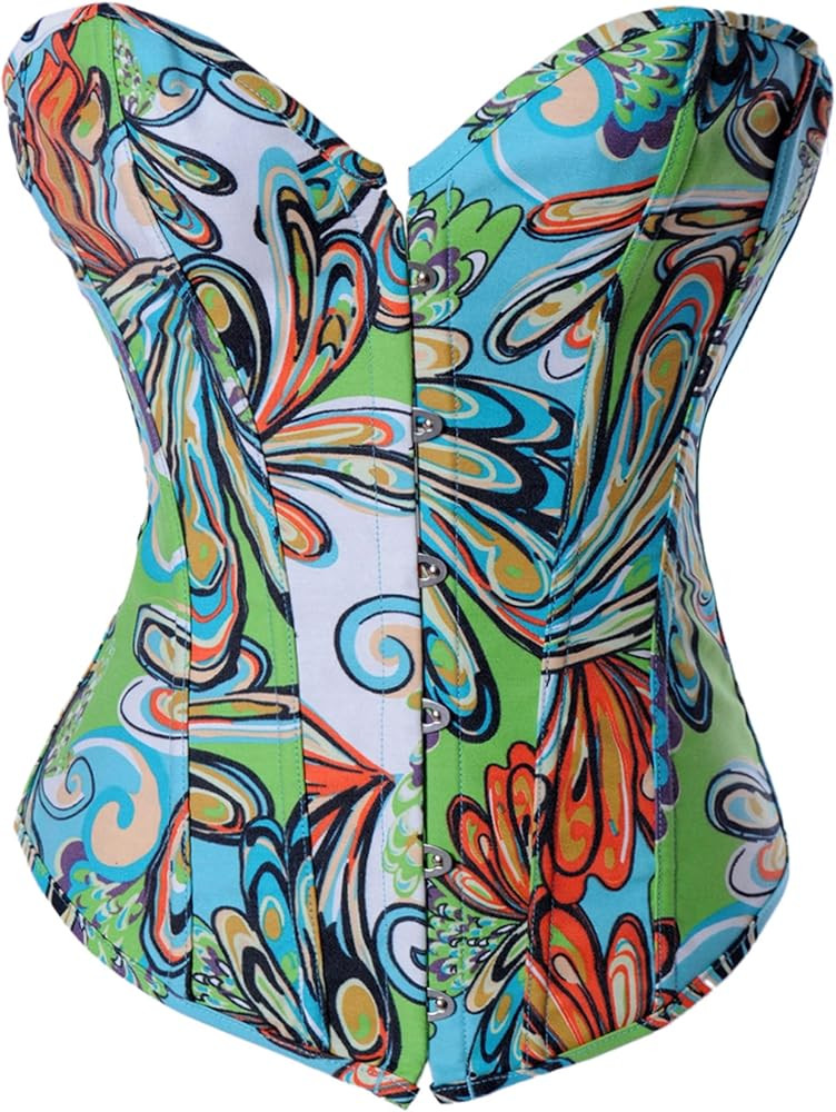 Alivila.Y Fashion Womens Vintage Floral Denim Overbust Corset Bustier Top | Amazon (US)