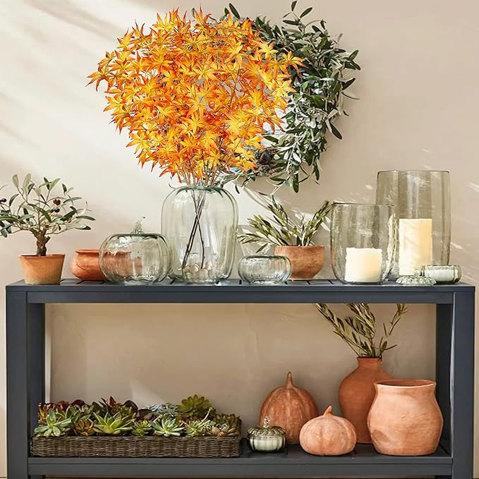 Sggvecsy 4Pcs Artificial Maple Leaves Branches Fake Fall Leaves Stems Maple Leaves Shrubs Autumn ... | Amazon (US)