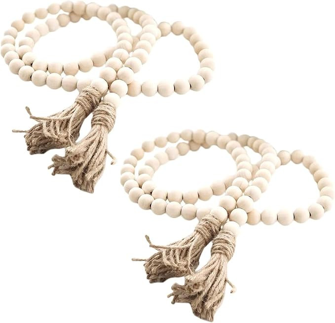LSKYTOP 60 Inches Wood Bead Garland,Wooden Beads with Tassel,Farmhouse Beads Rustic Prayer Beads ... | Amazon (US)