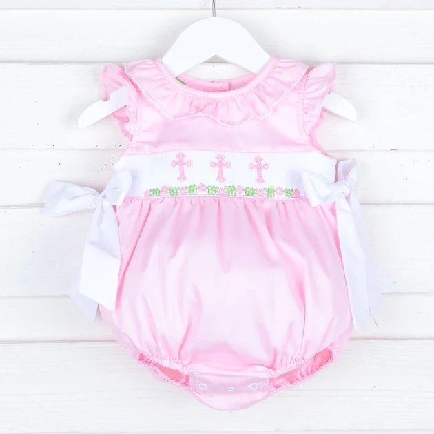 Pink Cross and Vine Smocked Beverly Bubble | Classic Whimsy