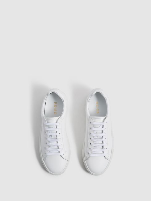 Reiss White Finley Lace Up Leather Trainers | Reiss UK