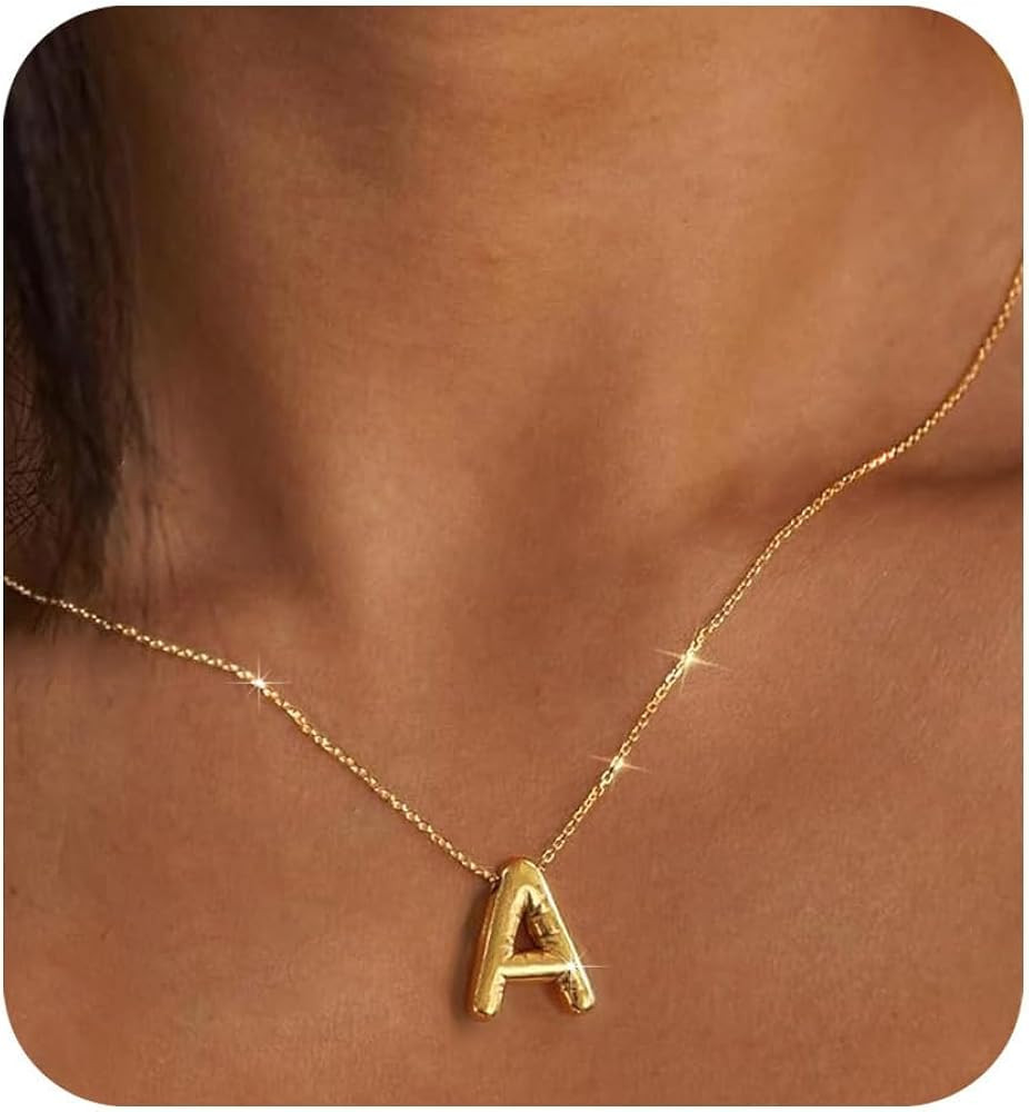 Bubble Letter Necklace Gold Initial Necklaces for Women Trendy Chunky Charm Pendant Necklaces Gol... | Amazon (US)