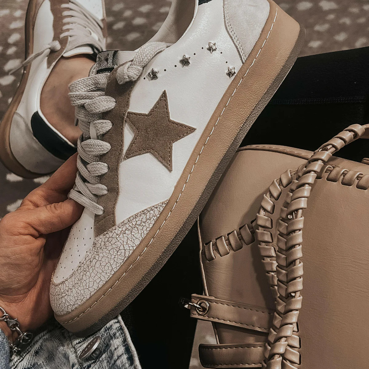 Leather Suede Star Stud Sneakers for Women | Krush Kandy