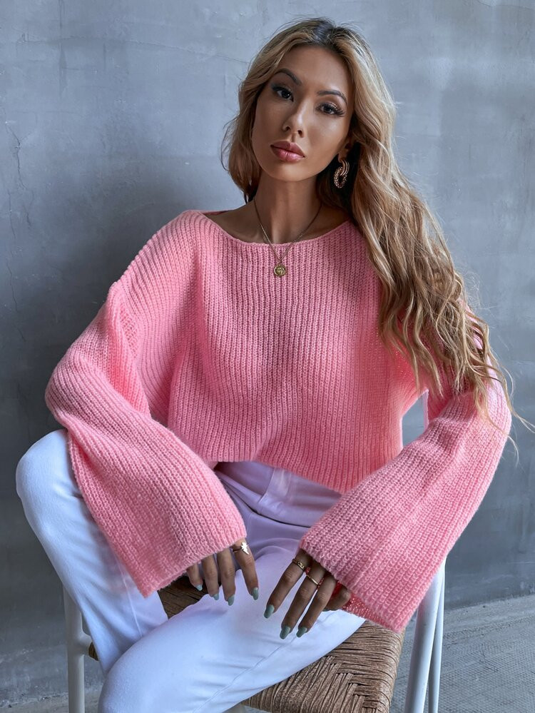 Ribbed Knit Boat Sleeve Sweater | SHEIN