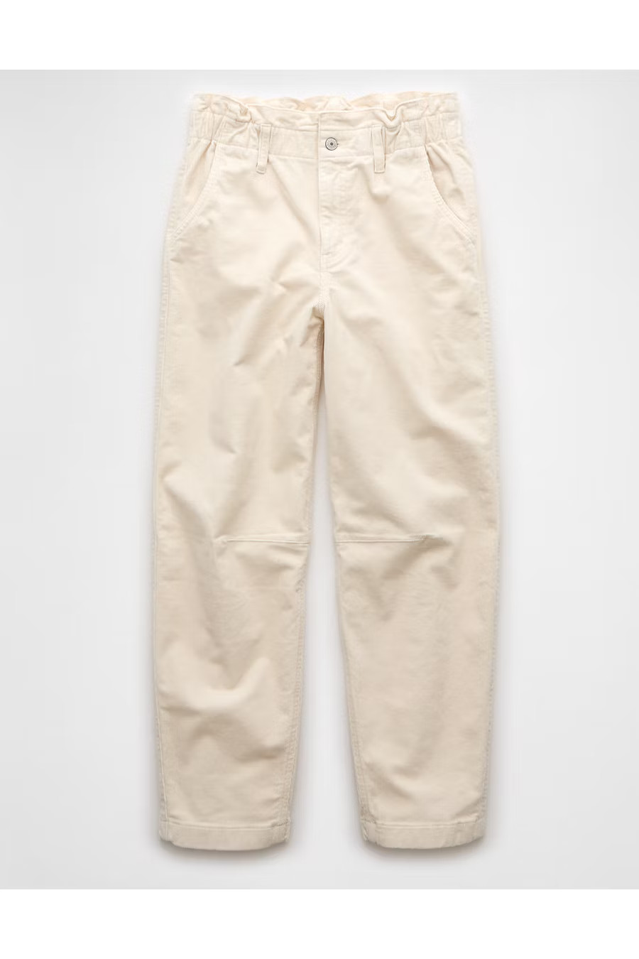 AE Stretch Super High-Rise Corduroy Paper Bag Barrel Pant Women's Ivory 8 Short | American Eagle Outfitters (US & CA)