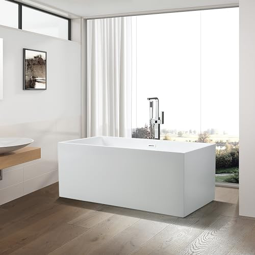 Vanity Art 59 X 30 Inch White Acrylic Freestanding Bathtub | Contemporary Design Soaking Tub with Pop-up Drain Overflow Included, UPC Certified VA6813B-S-BN | Amazon (US)