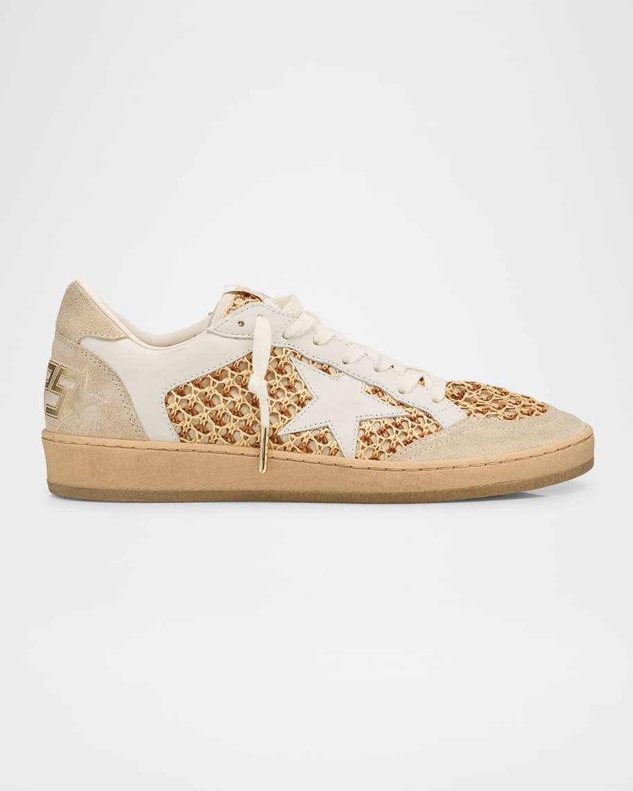 Golden Goose Ballstar Raffia Net Leather Low-Top Sneakers | Neiman Marcus