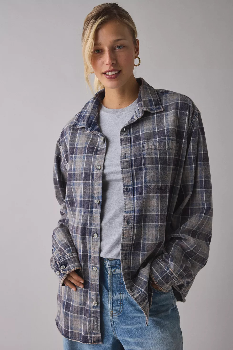 ReMADE By UO Acid Washed Oversized Flannel Shirt | Urban Outfitters (US and RoW)