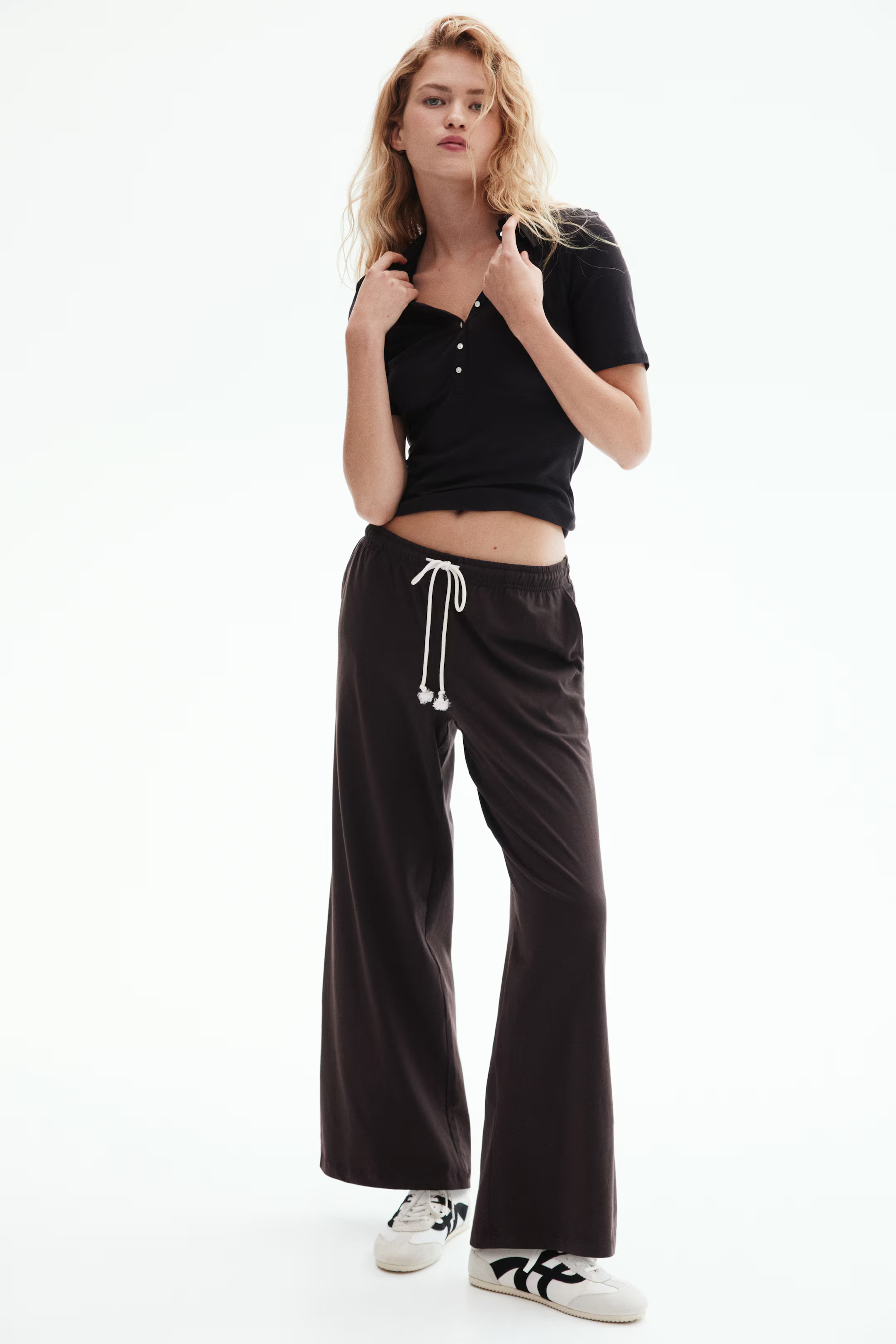 Wide joggers - Dark brown - Ladies | H&M GB | H&M (UK, MY, IN, SG, PH, TW, HK)