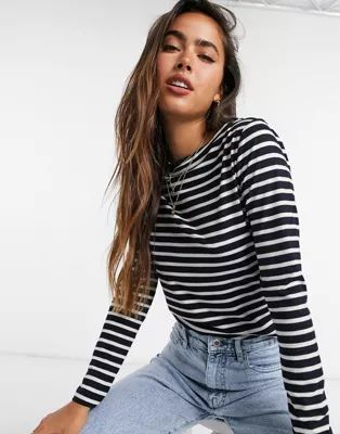 ASOS DESIGN – Langärmliges Oberteil in Marine mit Streifen | ASOS (Global)