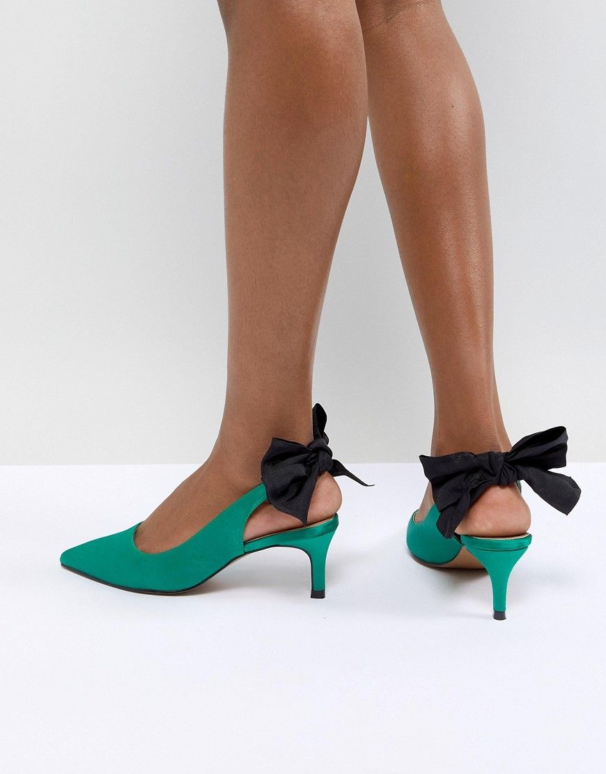 ASOS DESIGN Sorroco Slingback Bow Kitten Heels - Green | ASOS US