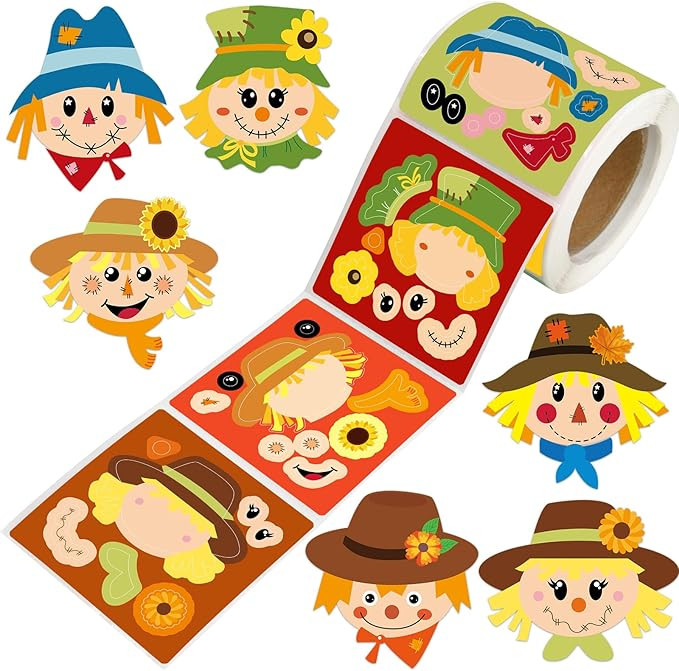 Ceiba Tree Fall Scarecrow Sticker for Kids Make Your Own Scarecrow Shaped Decals Autumn Rolled Sc... | Amazon (US)