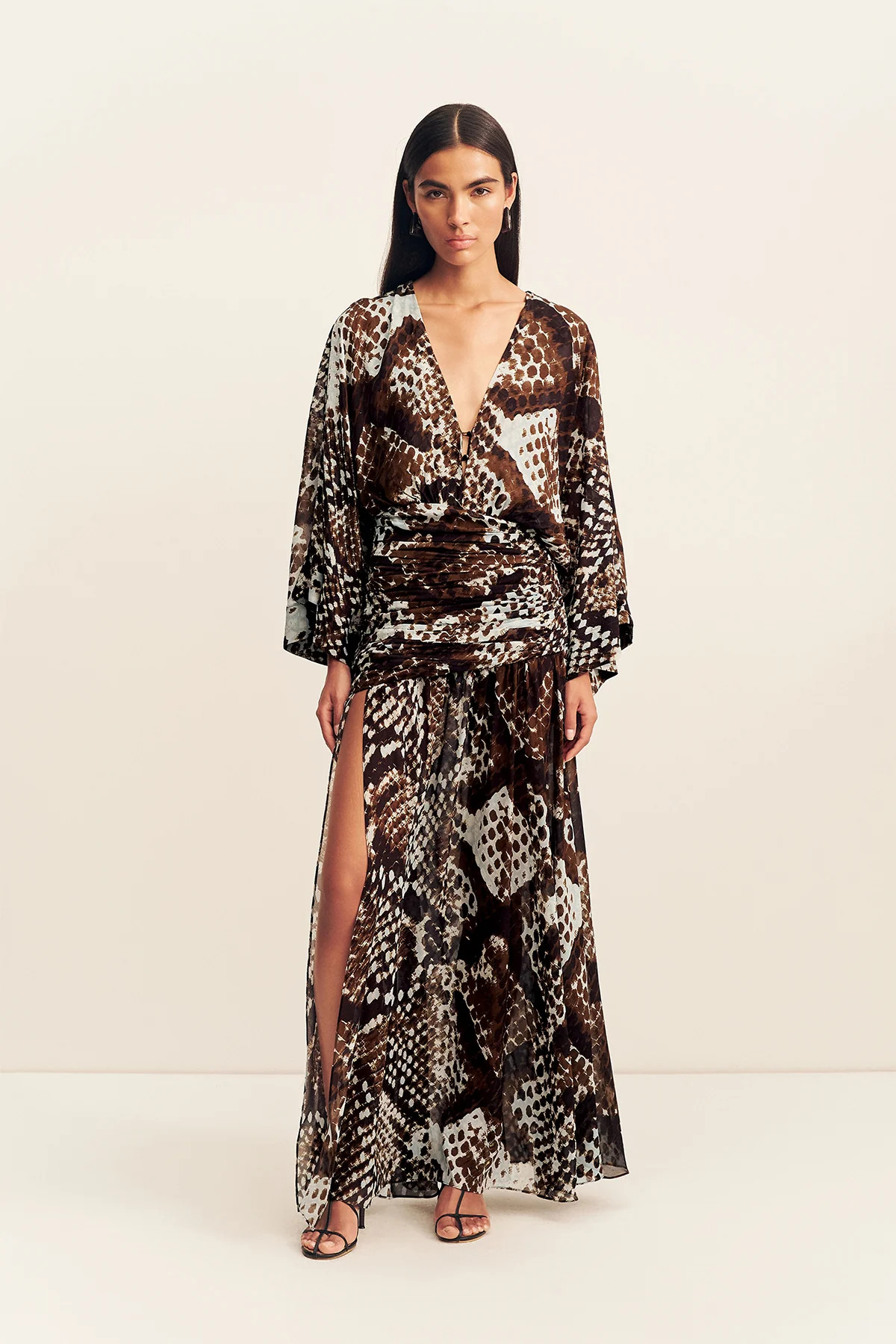 Maia Long Sleeve Plunged Maxi Dress | Ristretto/Arcadian Blue | Dresses | Shona Joy | Shona Joy