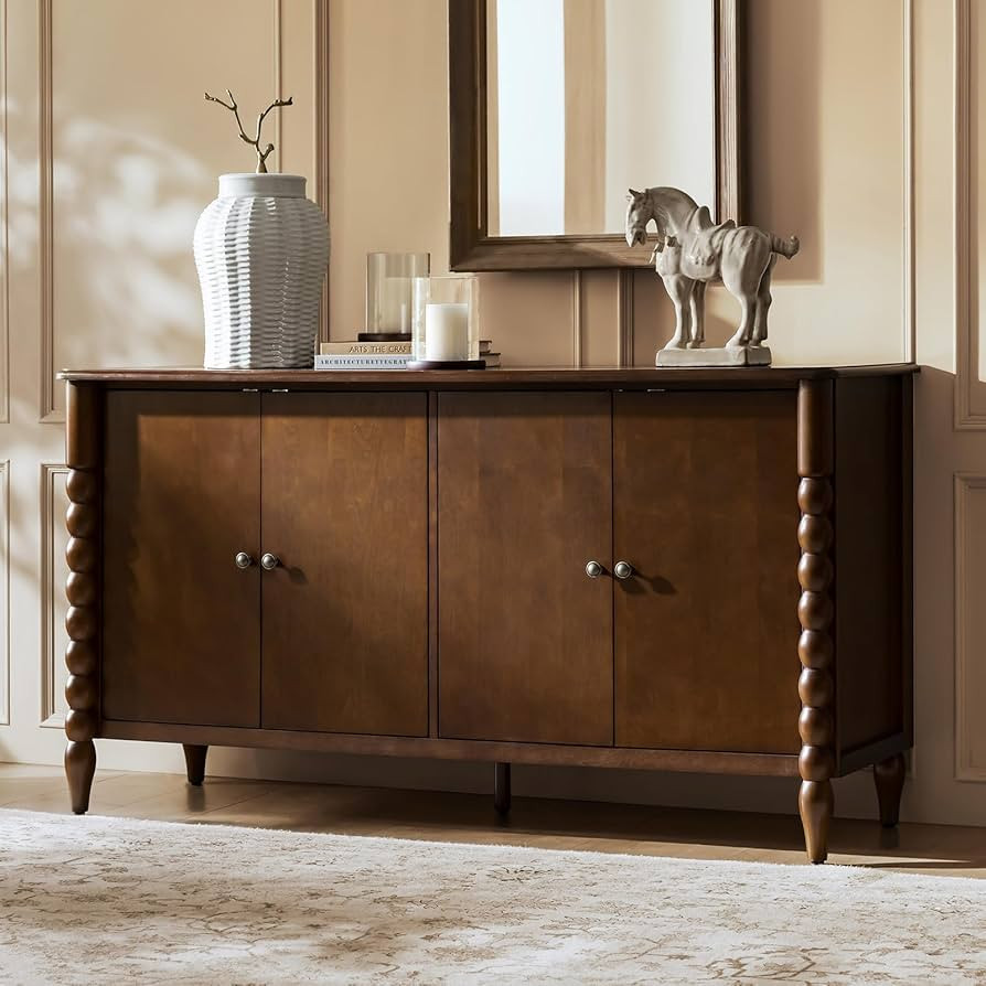 HULALA HOME 60" Sideboard Cabinet with Spindle Design, Transitional Storage Cabinet with 4 Doors,... | Amazon (US)