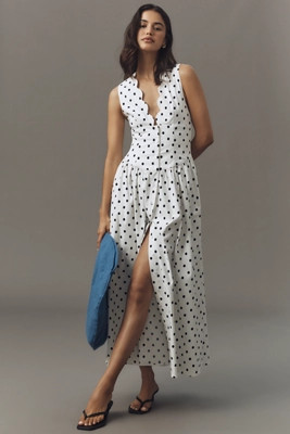 We Wore What Sleeveless V-Neck Scalloped Maxi Dress | Anthropologie (US)