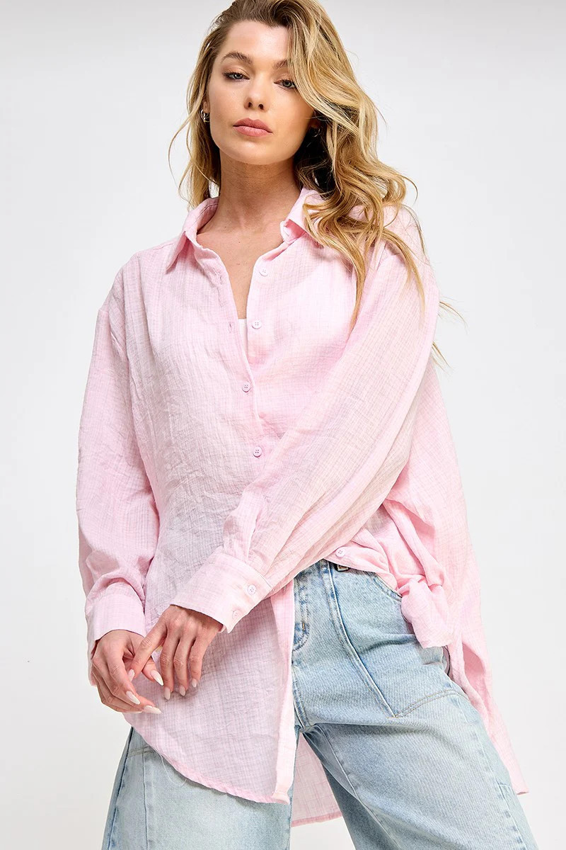 Light Pink Lightweight Sheer Button Down Blouse | PinkBlush Maternity