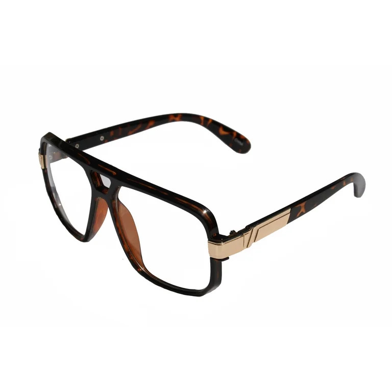 V.W.E. Classic Square Frame Plastic Flat Top Aviator Glasses /w Metal Trimming and Clear Lens | Walmart (US)