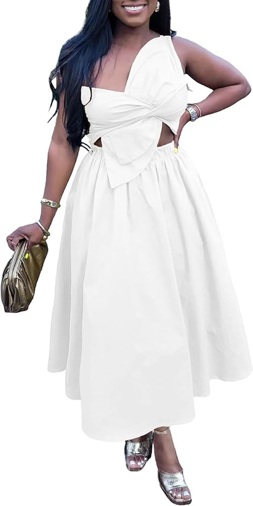 YUEWOO Midi Dresses for Women Casual Summer Sundresses Vacation Outfits Spaghetti Strap Smocked W... | Amazon (US)