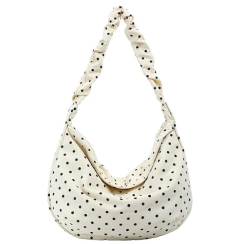POAPRRD Polka Dot Purse for Women Slouchy Nylon Shoulder Handbag Crescent Bag (Beige) | Amazon (US)