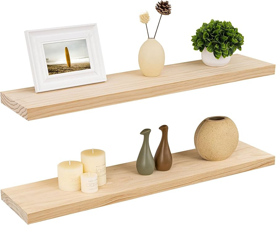 Floating Shelves 36 Inches Long - 8 Inch Deep Rustic Solid Pine Wood for Storage - Farmhouse Wall... | Amazon (US)