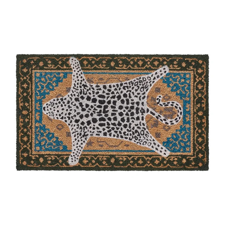 Blue Desert Panther Tribal Spots Outdoor Coir Doormat, 18" x 30" | Walmart (US)