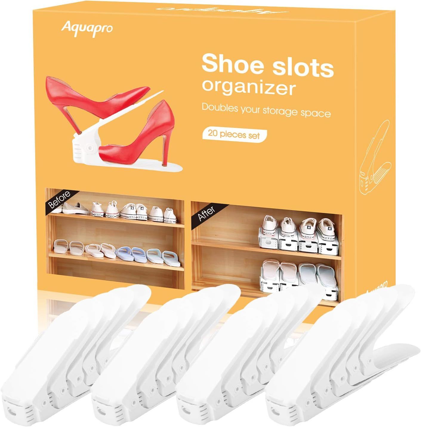 AQUAPRO Shoe Slots Organizer, Adjustable Shoe Stacker Space Saver, Double Deck Shoe Rack Holder f... | Amazon (US)