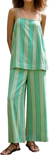 calbatic 2 Piece Summer Striped Lounge Set for Women Square Neck Cami Top Wide Leg Pants Set Vaca... | Amazon (US)