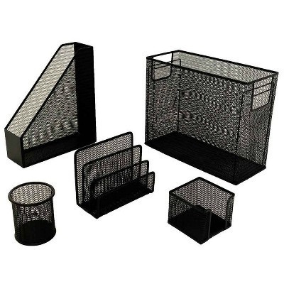 Blu Monaco Fontvieille 5 Piece Black Desk Organizer Set With Desktop Hanging File Organizer | Target