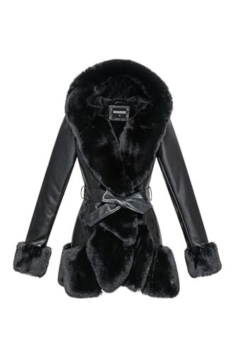 GRAN ORIENTE Women's Faux Leather Coat with Collar (002 Black S) | Amazon (US)