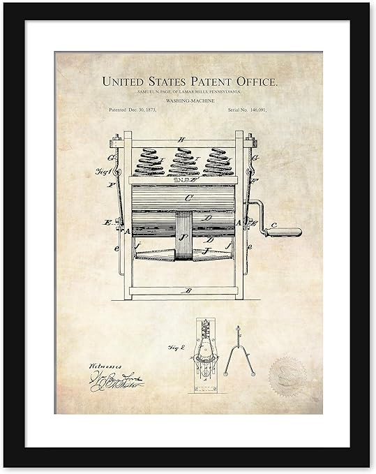 Vintage Laundry Room Decor | 1873 Washing Machine Patent Art | Available as a Print or Framed | L... | Amazon (US)