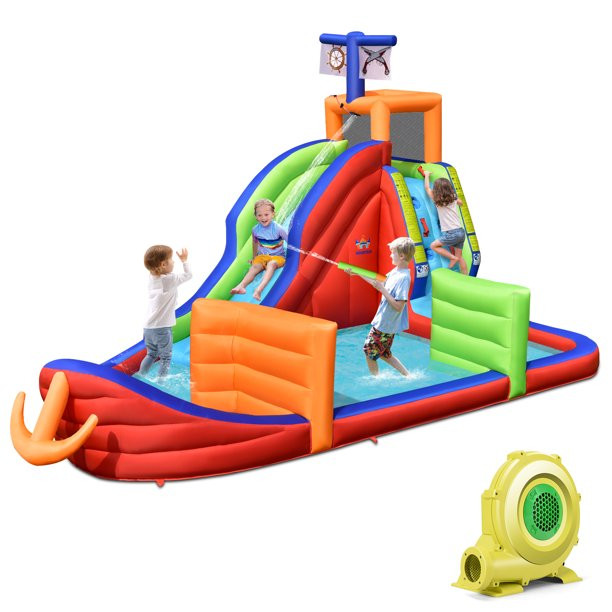 Topbuy Pirate-Themed Inflatable Kids Water Slide w/ Splash Pool & Climb Wall Indoor Outdoor Water... | Walmart (US)