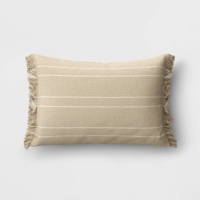 Textured Linen Striped Lumbar Throw Pillow Beige - Threshold™ | Target