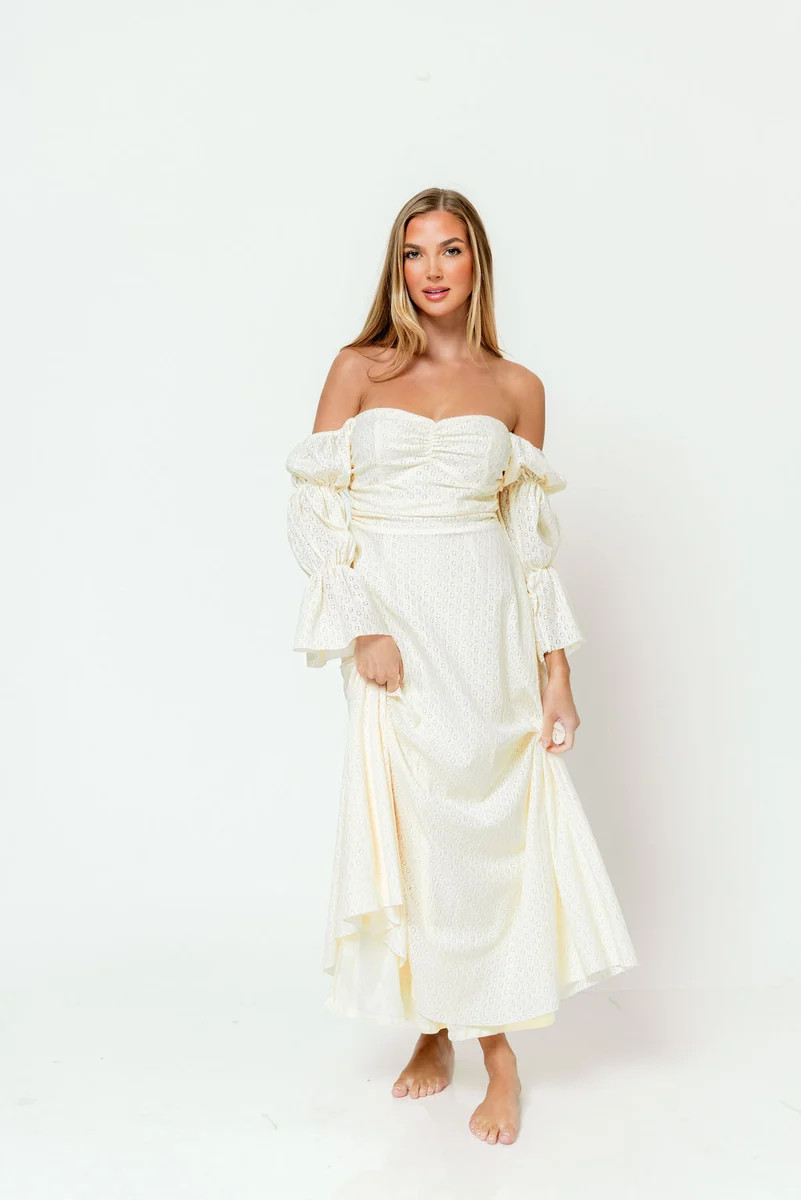 Corrine Tiered Sleeve Maxi Dress in Ivory Cream | Worth Collective