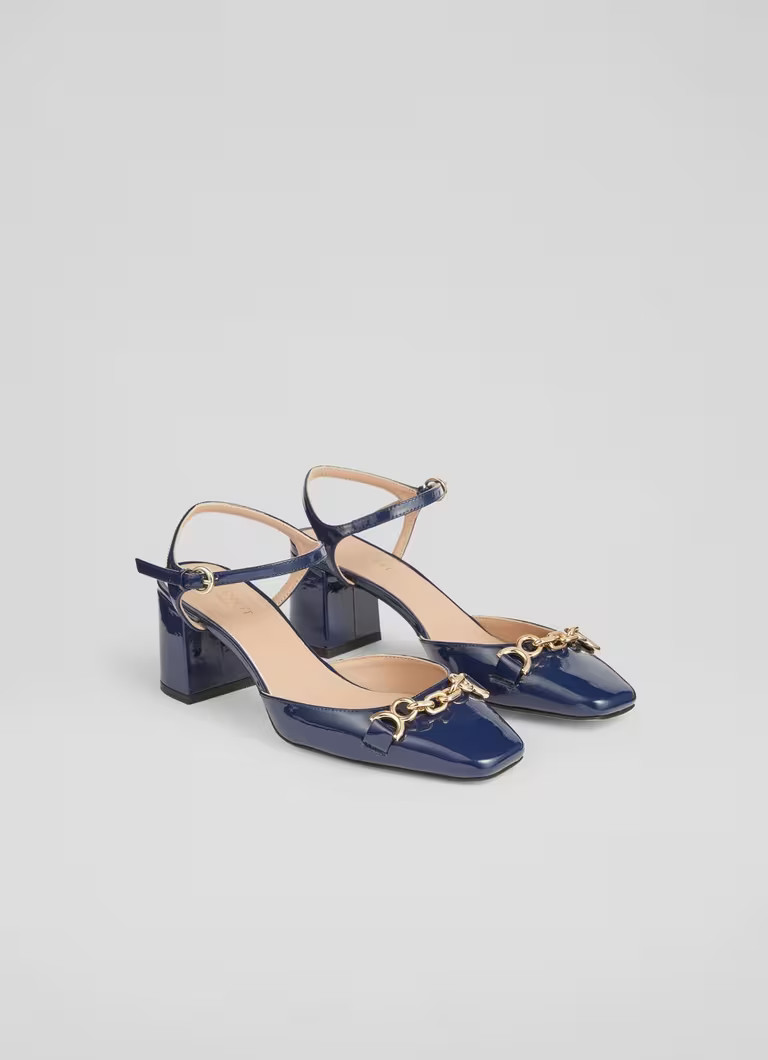 Mindy Navy Patent Leather Ankle Strap Courts | L.K. Bennett (UK)