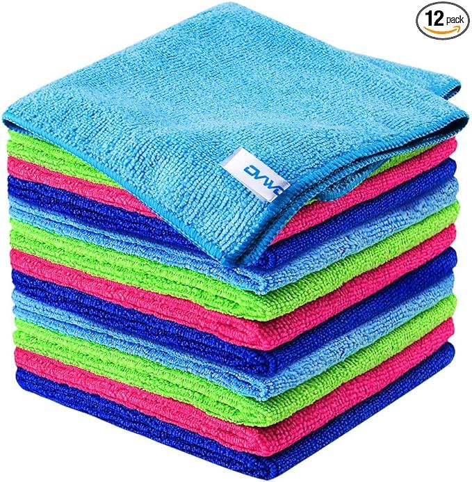12Pcs Premium Microfiber Cleaning Cloth by ovwo - Highly Absorbent, Lint Free, Scratch Free, Reus... | Amazon (US)